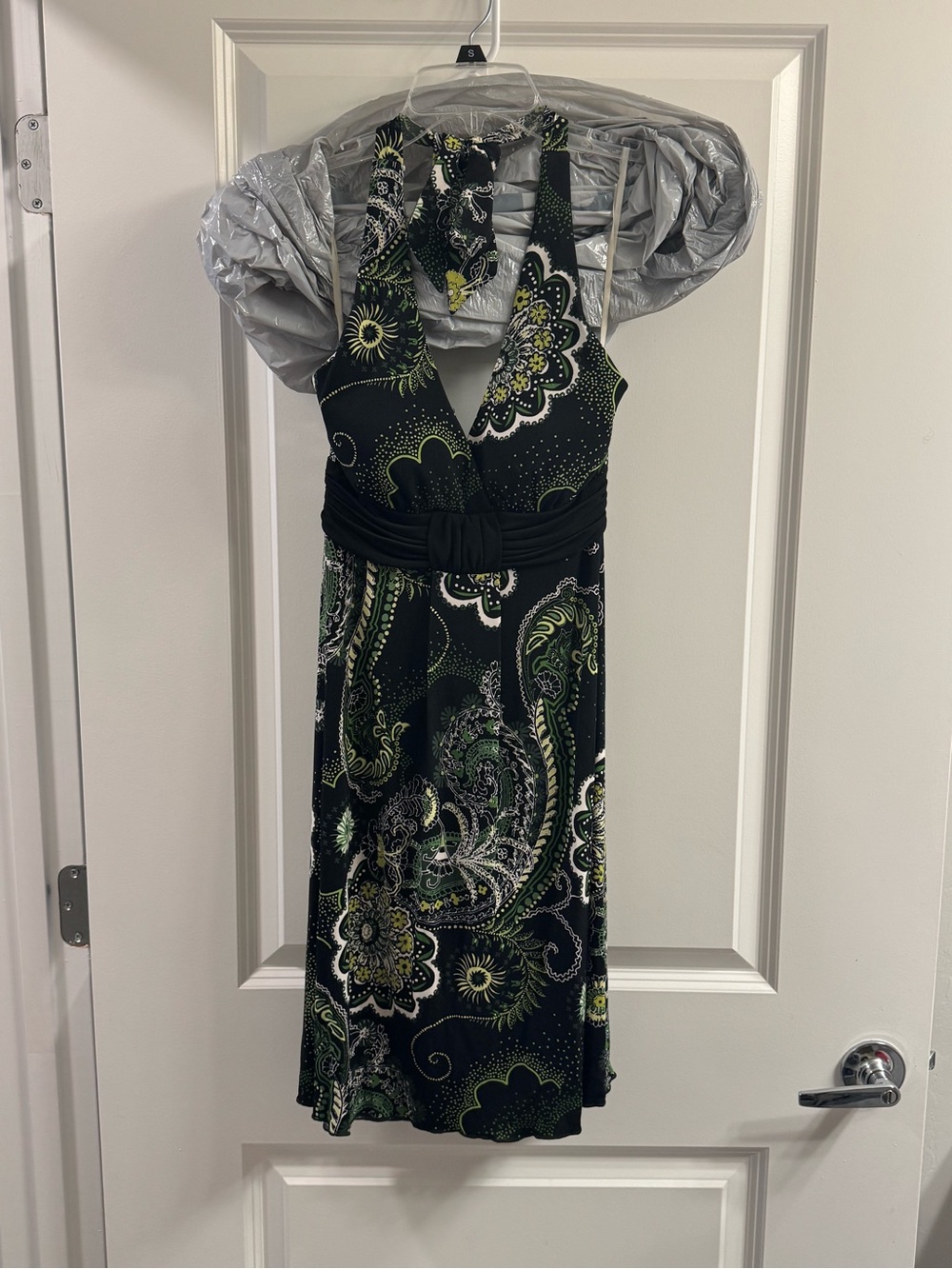 Black & Green Halter Paisley Midi Dress